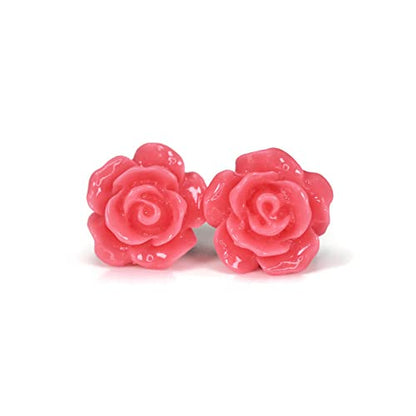 Rose Flower Earrings, 10mm