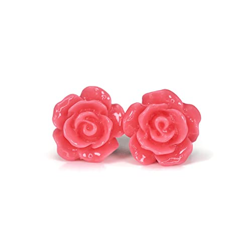 Rose Flower Earrings, 10mm