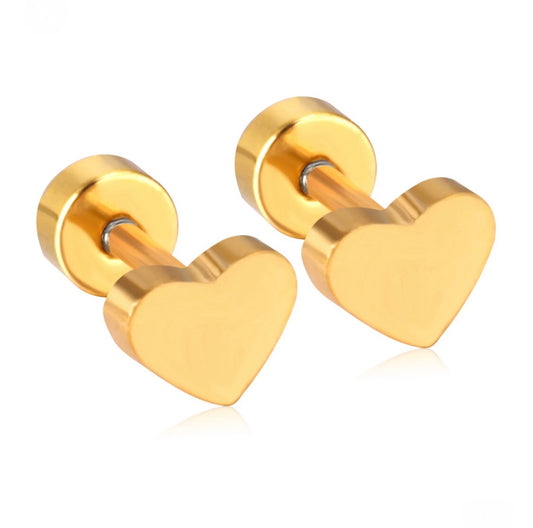 gold screw back heart earrings