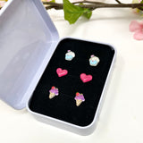 Cupcake, Pink Heart, Ice Cream - Stud Earring Gift Set
