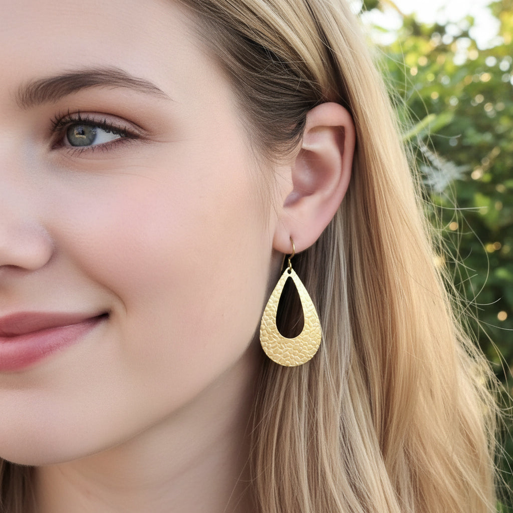 Embossed Open Teardrop Dangle Earrings