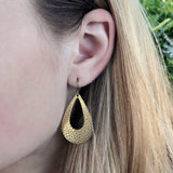 Dangle Earrings Embossed Open Teardrop Invisible Clip On, Titanium or Plastic Hook