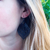 Invisible Clip On, Titanium Hook or Plastic Hook Dangle Earrings, Lace Filigree Fan Shape, 60mm