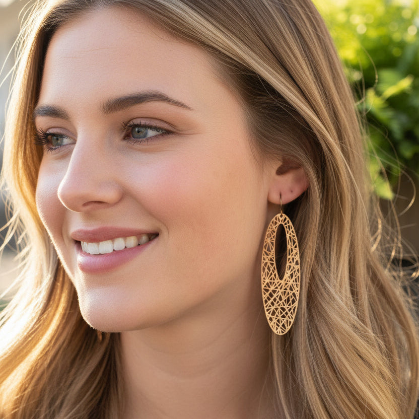 Long Oval Filigree Dangle Earrings