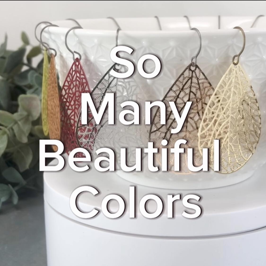 Filigree Leaf Teardrop Dangle Earrings, 16 Colors