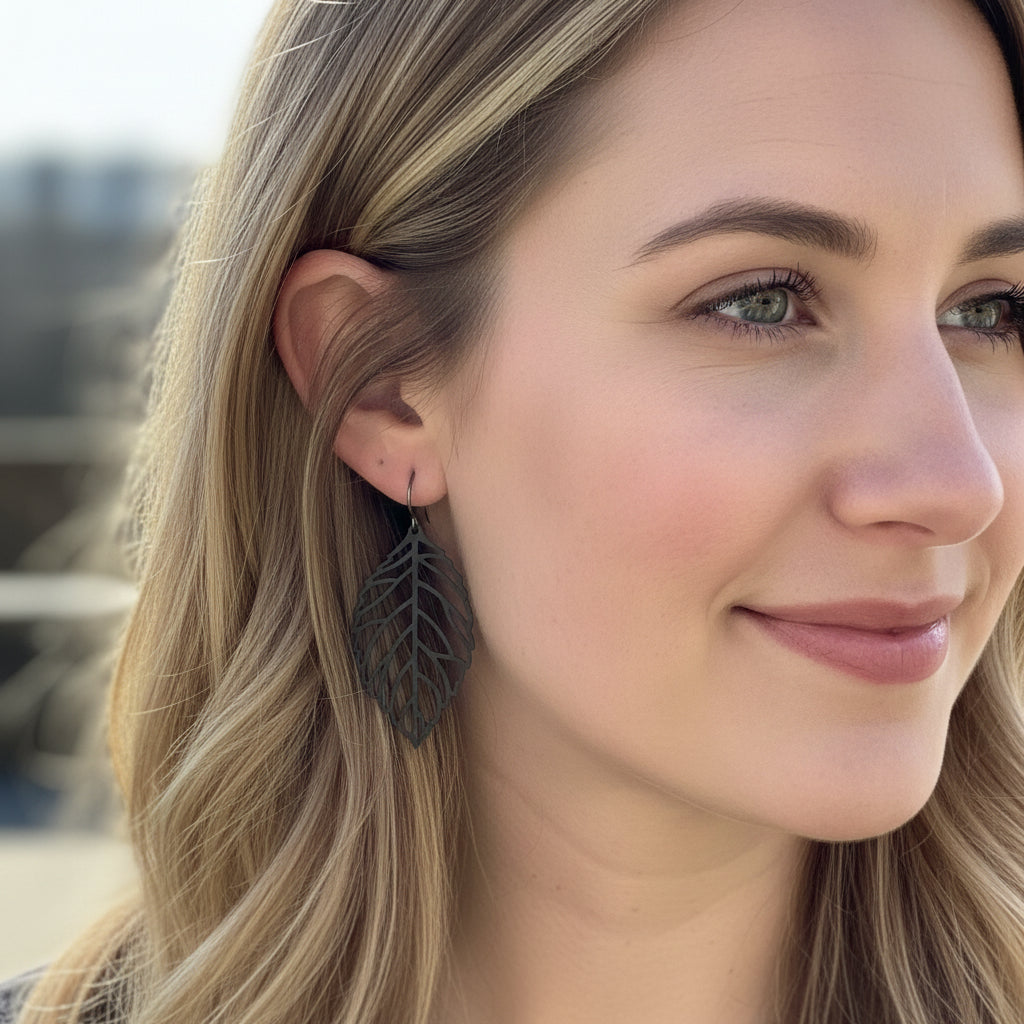 Leaf Cut Out Dangle Earrings - 3 Colors