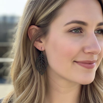Leaf Cut Out Dangle Earrings - 3 Colors