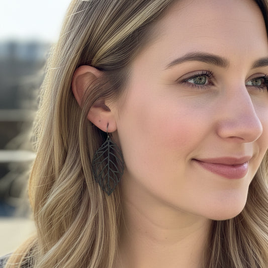 Leaf Cut Out Dangle Earrings - 3 Colors