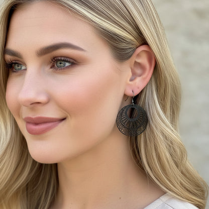 Laser Cut Filigree Circles Dangle Earrings - 4 Colors