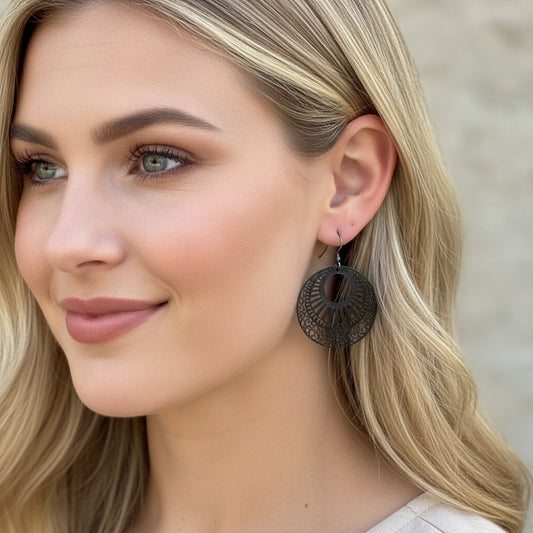 Laser Cut Filigree Circles Dangle Earrings - 4 Colors