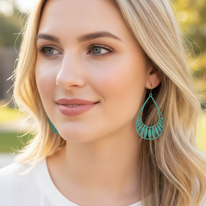 Leaf Cut Out Teardrop Dangle Earrings - 4 Colors