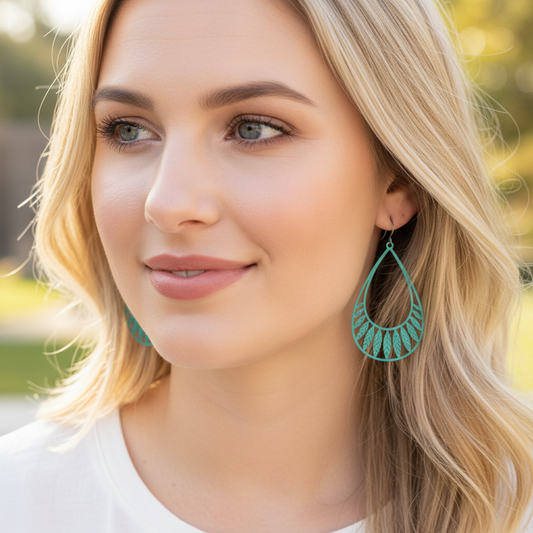 Leaf Cut Out Teardrop Dangle Earrings - 4 Colors