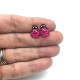 Plastic Post or Invisible Clip On Metal Free Ladybug Earrings 10mm