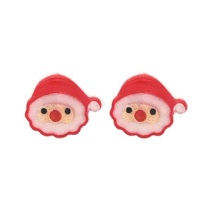 A pair of red vintage Santa stud earrings with white details, designed for Christmas.