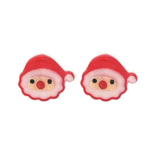 A pair of red vintage Santa stud earrings with white details, designed for Christmas.