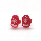 Red Winter Mitten Stud Earrings, 7x8mm