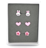 Plastic Post or Invisible Clip On Bunny, Pink Heart, Smiley Flower - Gift Set