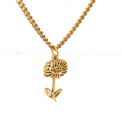 Birth Month Flower Necklace 18K Gold PVD Plated Stainless Steel