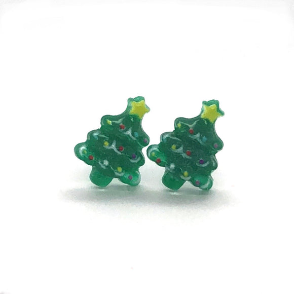 Tree With Star Stud Earrings, 10x13mm