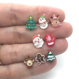 8mm Silver Glitter,  10mm Santa & Gingerbread Dangle - Earrings Set