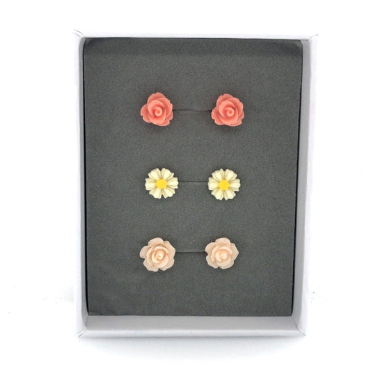 Floral Stud Earring Gift Set of Three