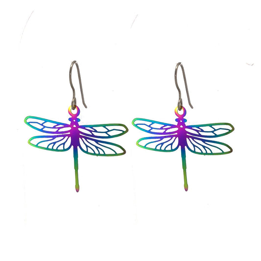 rainbow color dragonfly dangle earrings
