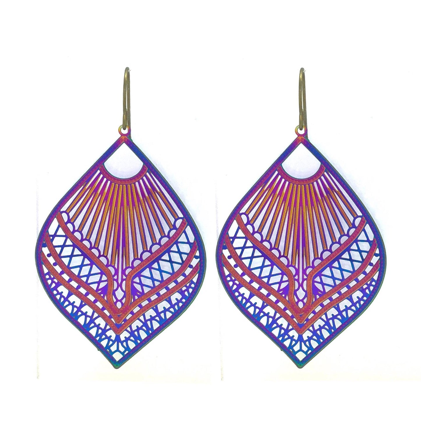 Boucles d'oreilles pendantes en forme d'éventail en filigrane de dentelle - 5 couleurs