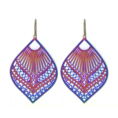 Boucles d'oreilles pendantes en forme d'éventail en filigrane de dentelle - 5 couleurs