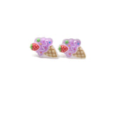 Plastic Post or Invisible Clip On Metal Free Ice Cream Cone Earrings