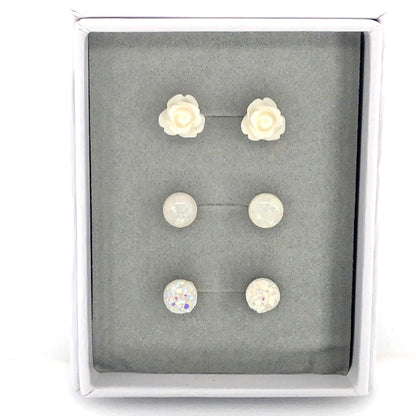 Coffret cadeau de boucles d'oreilles à tige en rose noire, opalescente et druzy 10 mm