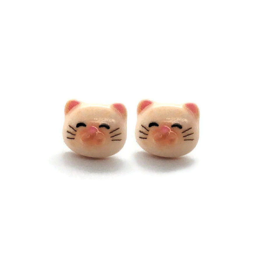 beige cat face earrings