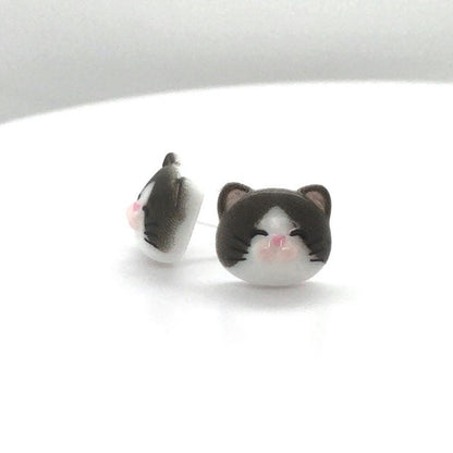 black and white cat face earrings