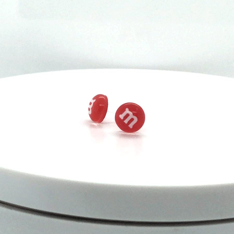 red m&m earrings