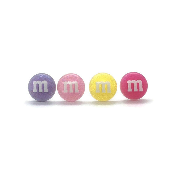 M&M Candy Stud Earrings, 10mm Pastel Shimmer