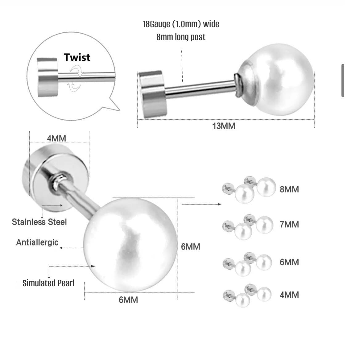A pair of screw-back, simulated pearl earrings with a gold PVD coating.