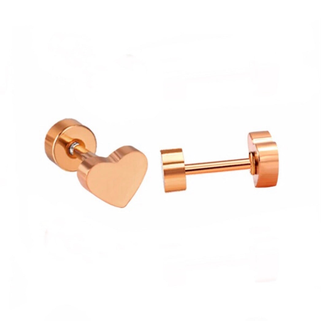 rose gold screw back heart earrings