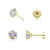 Stainless Steel, PVD 18k Gold Coating, Screw on Flat Backs, CZ 4mm, 6mm, 8mm