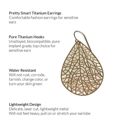 Filigree Leaf Teardrop Dangle Earrings, 16 Colors