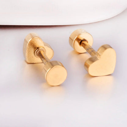 gold screw back heart earrings