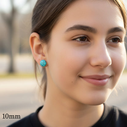 Simulated Turquoise Stone Stud Earrings, Two Sizes