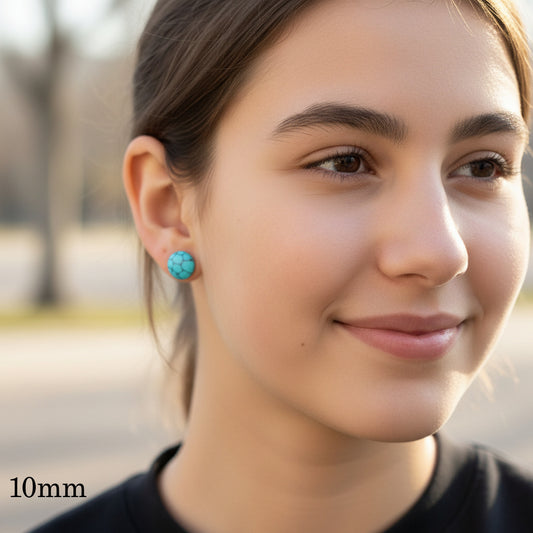 Simulated Turquoise Stone Stud Earrings, Two Sizes