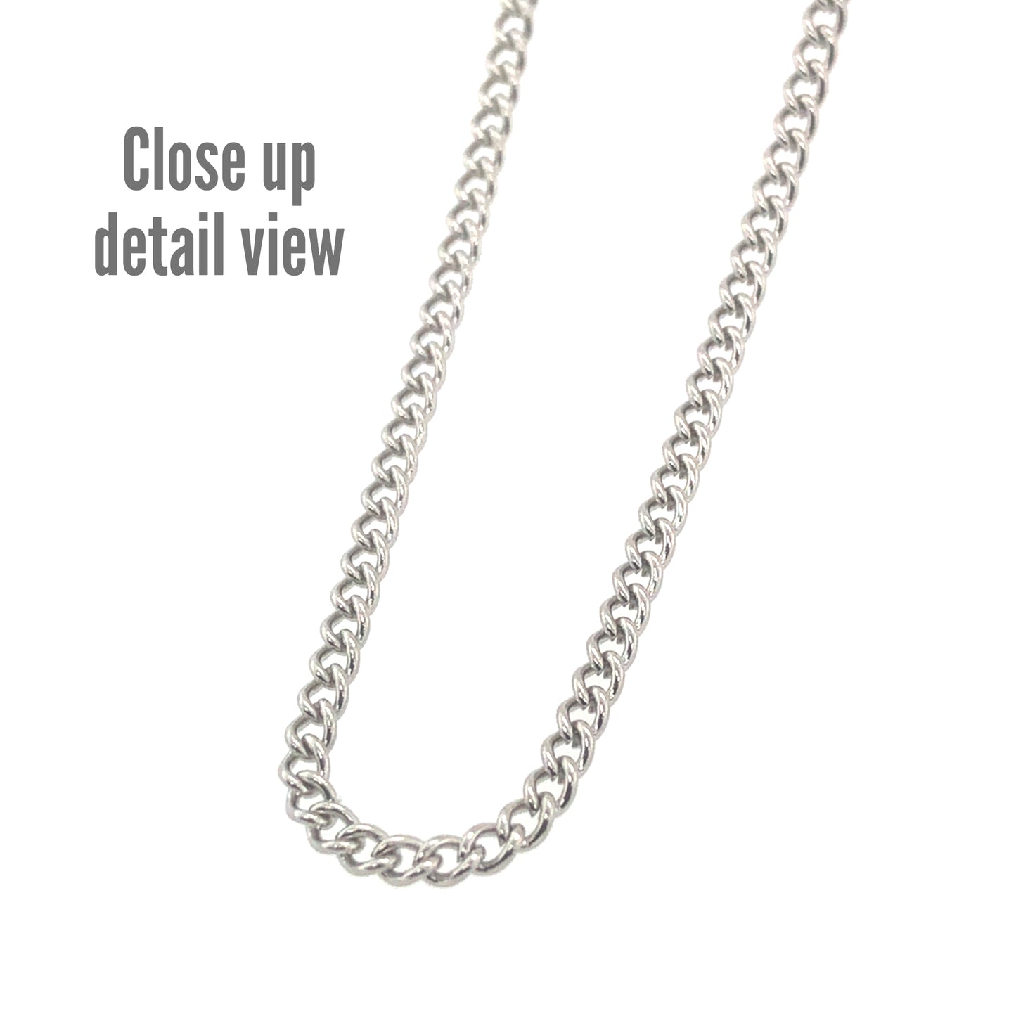 A close-up image of a 18K gold PVD plated stainless steel curb chain necklace, showcasing its texture and shine.