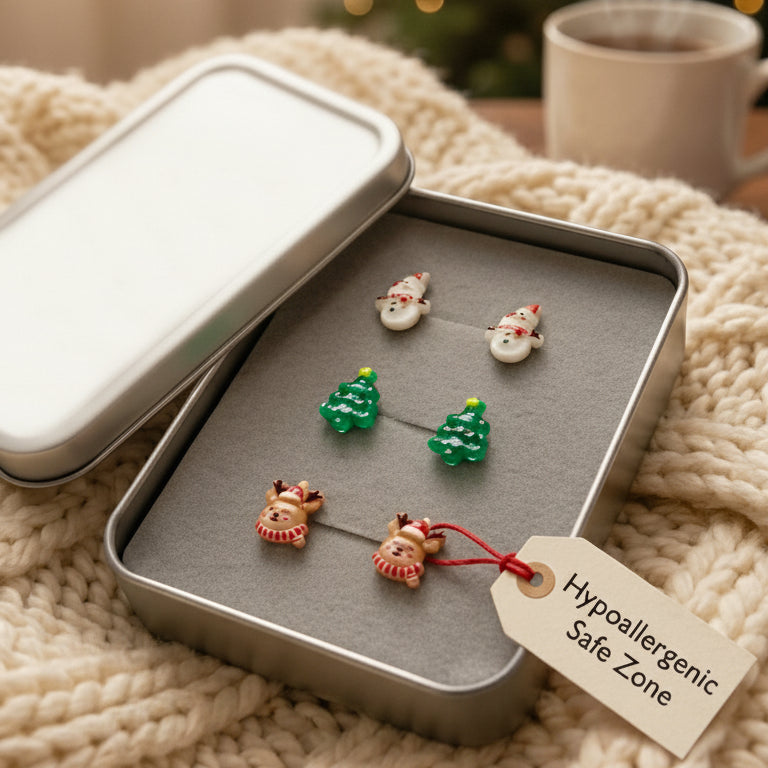 10mm Snowman, Christmas Tree, Reindeer - Stud Earrings Gift Set