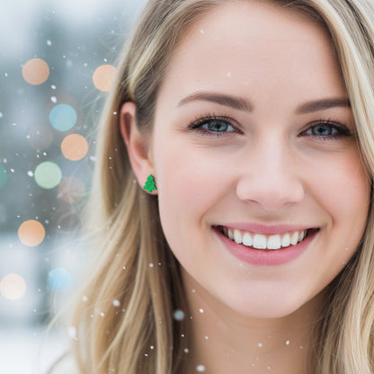 Glitter Christmas Tree Stud Earrings