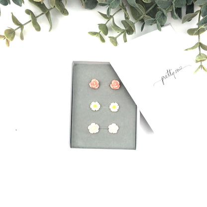 Floral Stud Earring Gift Set of Three