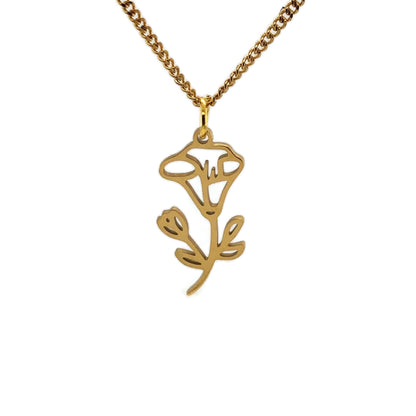 Birth Month Flower Necklace 18K Gold PVD Plated Stainless Steel