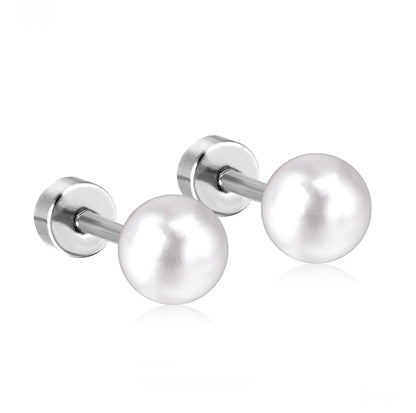 A pair of screw-back, simulated pearl earrings with a gold PVD coating.