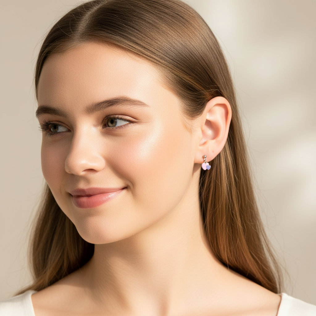 Dainty Double Heart Dangle Earrings