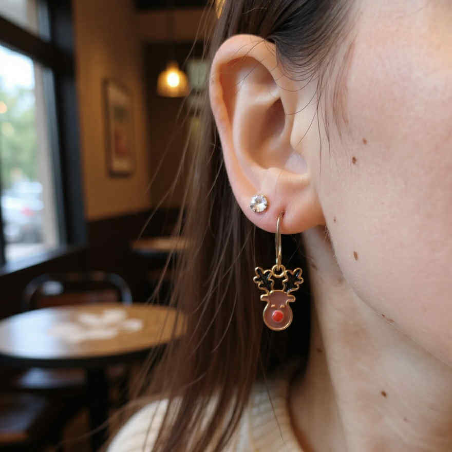 Druzy Studs & Reindeer Dangle - Earrings Gift Set