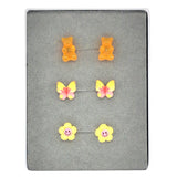 Coffret cadeau de trois boucles d'oreilles à tige en forme d'ourson en gélatine, 8-12 mm